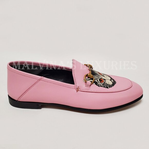 GUCCI SHOES BRIXTON PINK LEATHER LOAFER MYSTIC CAT w HORSEBIT sz 36 6 US - Picture 6 of 15